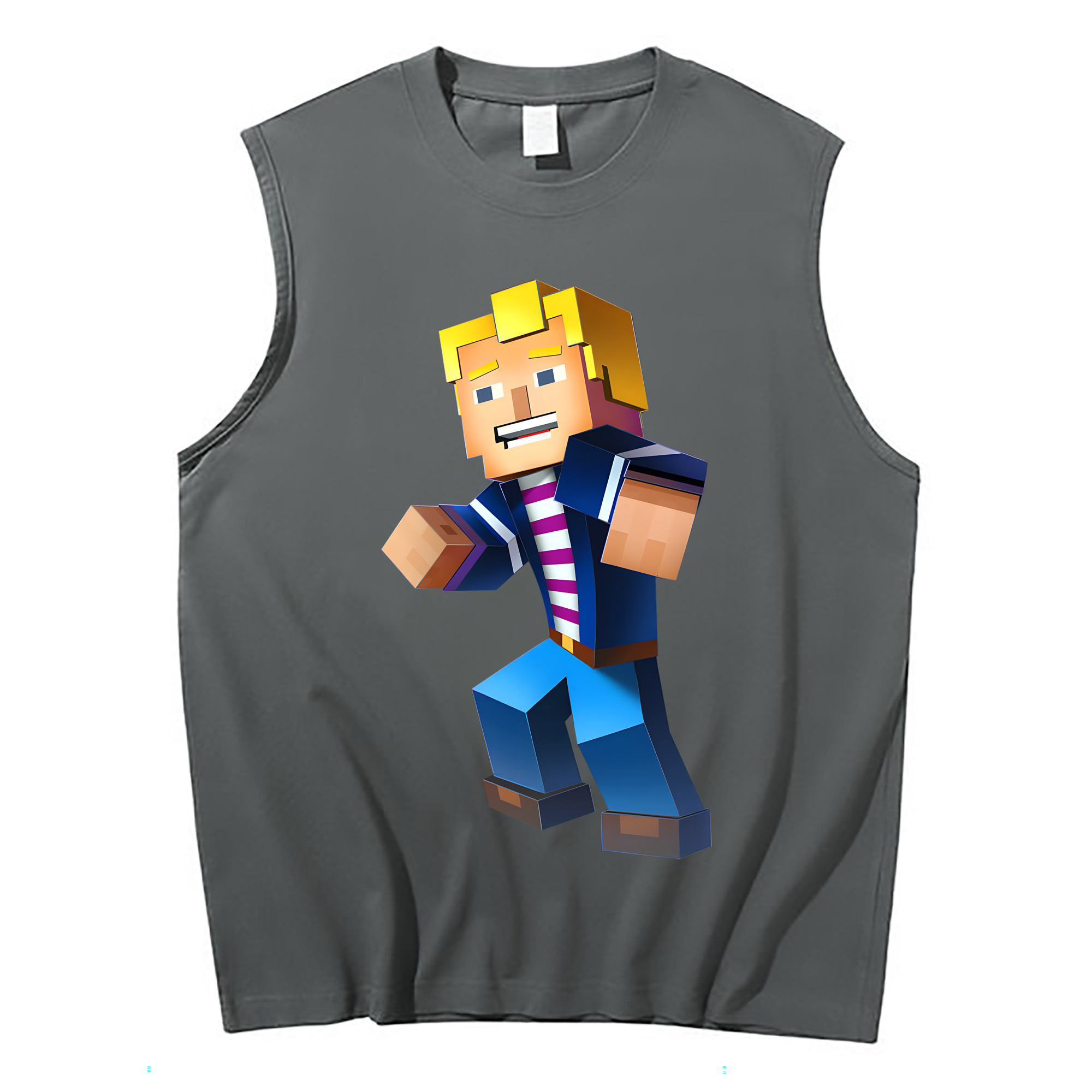 （画像用） マインクラフト ブロックの世界 Minecraft MC Block world コットン100％タンクトップ（フロントプリント）